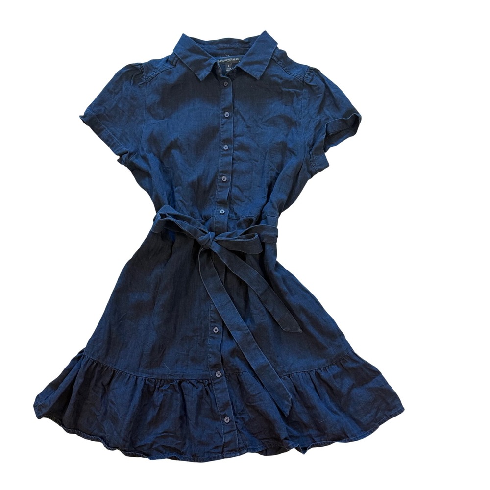 Banana Republic Shirt Dress Womens 8 Navy Blue EUC Flounce Hem Lyocell 571715